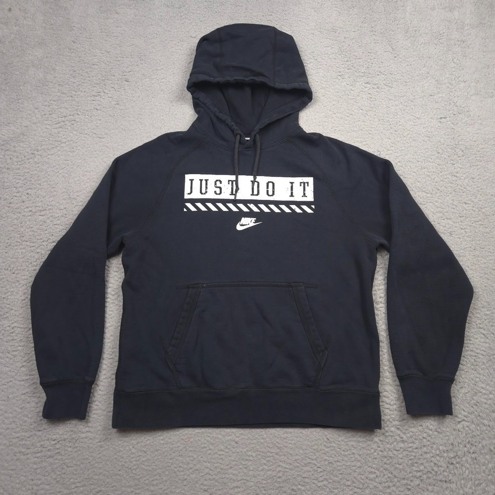 Nike Just Do It Hoodie Adult L Black White Graphic Pullover Fleece Sweatshirt